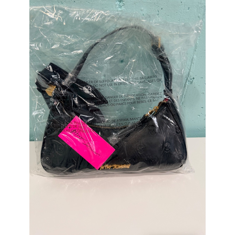 Betsey Johnson Black Embossed Shoulder Bag with Scarf NWT - Picture 6 of 10